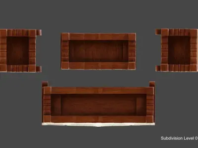 Set of wood sofa in vintage style and leather cushions 3D model