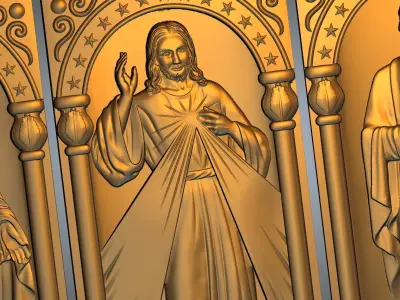 polygon 3D model three golden statues of jesus 3D print model
