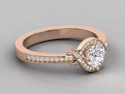 Luxury Halo Wrap Pave Solitaire Diamond Ring CAD Design 3D print model