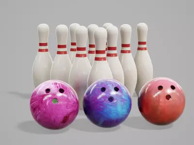 Bowling Balls and Pins Low-poly 3D model