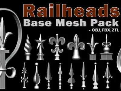 35 Railheads Base Mesh Pack   Low-poly 3D model