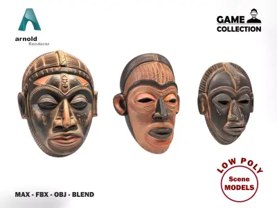 African masks Low-poly 3D model