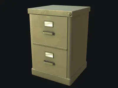 Filing Cabinet Modular Green PBR Game Ready Low-poly 3D model