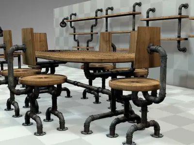 Recycled Pipe Furniture Set 3D model