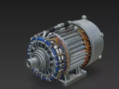 Industrial Electric Motor 3D Model - Detailed Stator Wires 3D model