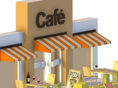 Italian cafe scene pizza pool Low-poly 3D model