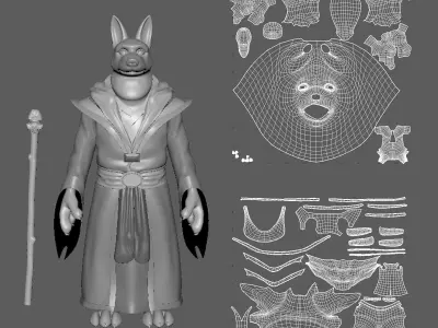  Cartoon Wolf-Old- base mesh Low-poly 3D model