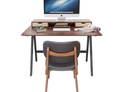 Workplace 4 computer desk with chair and monitor 3D model
