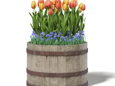Barrel with Flowers 3D Model 3D model