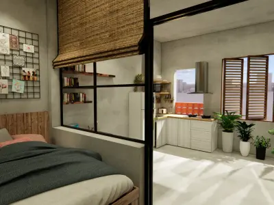 2 Apartment In 1 Floor  With Bathroom And Balcony 3D model