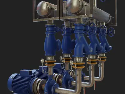Pump Collection and Drain Valve and Pipe Clamp 3D model