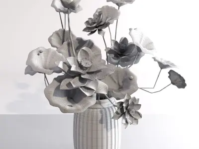 White lotus vase water lily vase tropical asian indochina 3D model