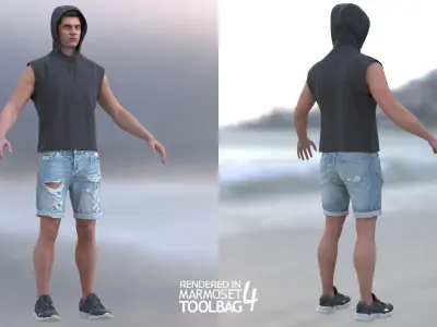 Man - Summer Outfit 12 - Modular - Rigged Low-poly 3D model