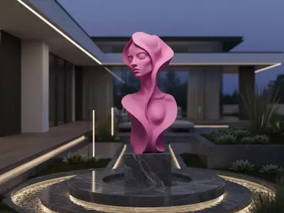 Futuristic Pink Woman Bust Sculpture Abstract Organic Flowing  Low-poly 3D model