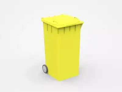 Yellow Trash Bin With Two Wheels 3D model