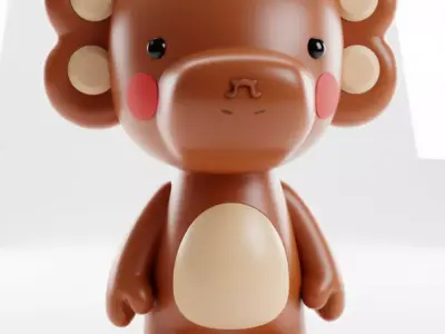Cute Brown Bear Toy Stylized Cartoonish Cub Red Cheek 3D Low-poly 3D model
