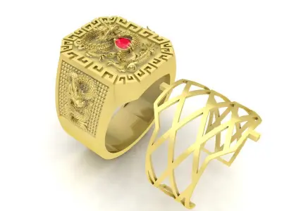Luxury Dragon Greek Key Men Ring 3D Model 3812 3D print model