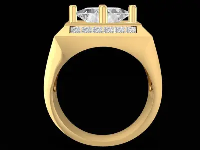 Luxury Square Face Diamond Men Ring with Side Engravings  2498 3D print model