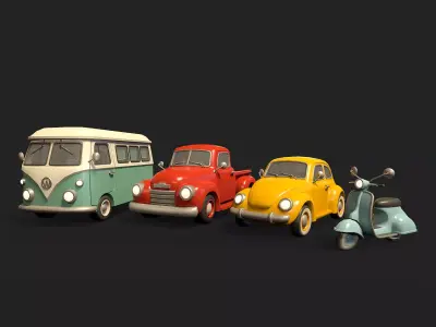 Stylized Retro Cars Low-poly 3D model