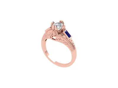 Round  Stone Art Deco Ring 3D print model