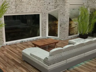 Plant living room - interior design Low-poly 3D model