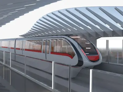 Monorail station with train 3D model