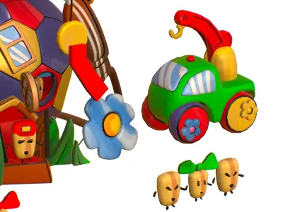 Funny Lilliputian Family Soccer Ball House Low-poly 3D model