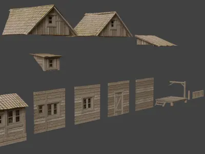 Modular Cabin House 3D Asset Pack for Games and Archviz Low-poly 3D model