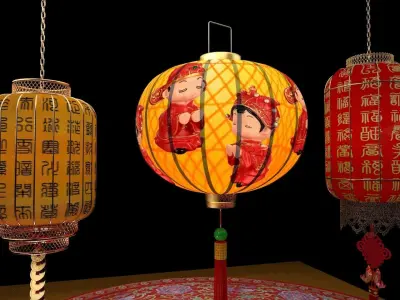 Chinese  red lantern  3D model 5