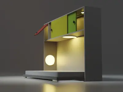 Bed and Decoration  tiny house Free 3D model