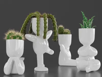 Cacti Set cactus planters 3D model