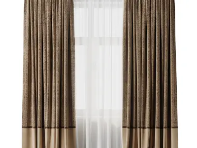 Curtain with rod 15 brown patterned curtain HBH Low-poly 3D model