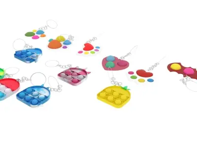 Simple Dimples and Pop It Fidget Toy Keychains Set 3D model