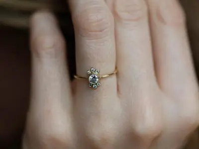 Round Diamond Ring in Bezel Setting Flower Shaped Cluster 3D print model