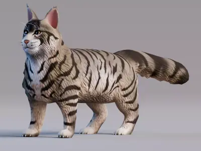 Low poly - Stylized cats - Maine Coon Cat Low-poly 3D model