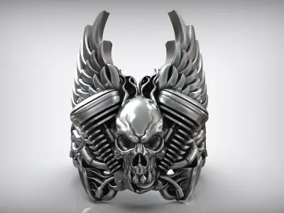 Engine Skull Auto Wings Ride Ring 3D print model