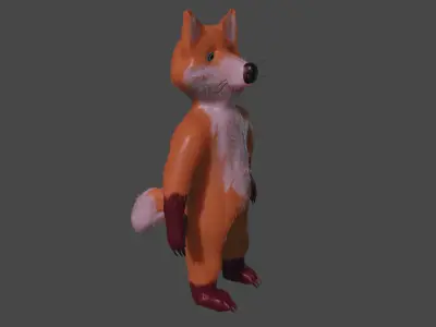 Stylish Low Poly Cartoon Fox with Separate Hair Mesh Low-poly 3D model
