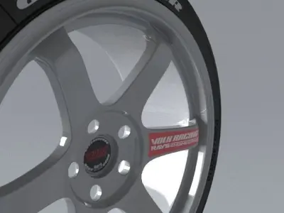 Volk Racing Wheels TE37 and Tires  3D print model 3D model