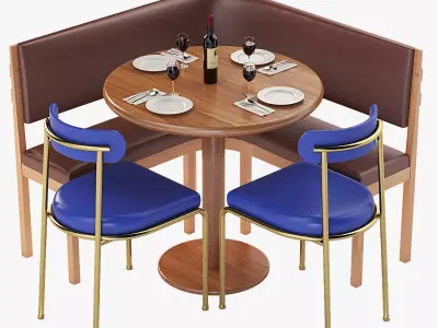 Banquette With Bar Table and Chair Set 3D model