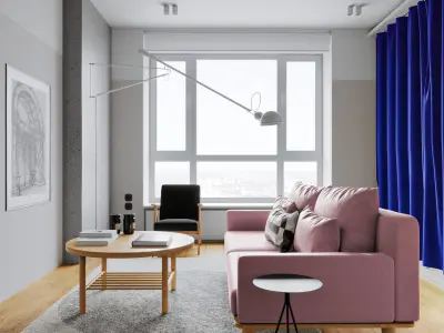 Modern interior with curtains 3D model