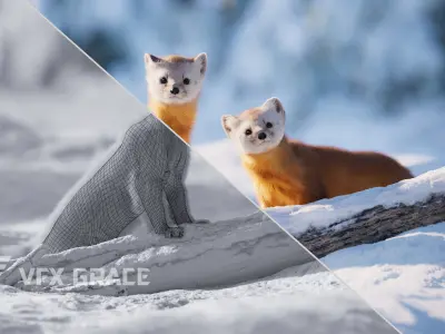 American Marten Animated VFX Grace 3D model