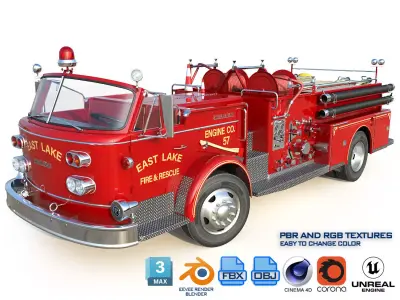 Fire truck American La France 900 Fire Engine Low-poly 3D model