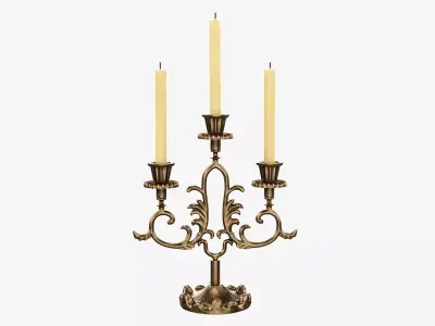 Candlestick with candles antique 06 3D model