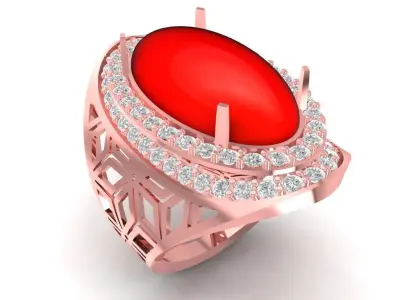 Luxury Oval Red Gemstone Diamond Ring 894 3D print model