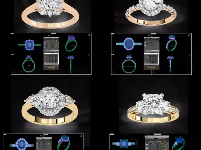 Luxury Diamond Rings CAD Bundle 63 Files STL and 3DM 3D print model