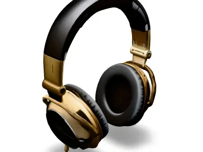 Luxury Gold and Black Headphones Low-poly 3D model