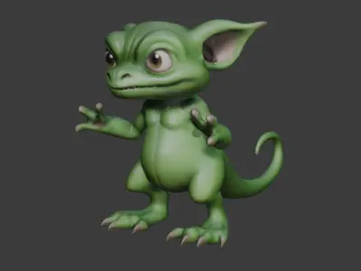 Cute green monster Low-poly 3D model