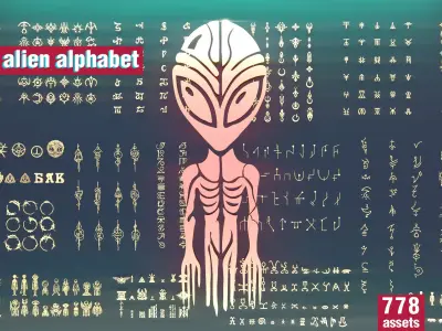 3D Alien Alphabet - Mega Pack Low-poly 3D model