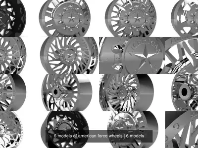 6 models of american force wheels 3D Model Pack