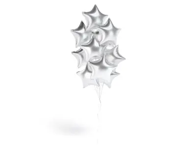 Silver Star Balloon Bouquet - helium foil balls bunch 3D model